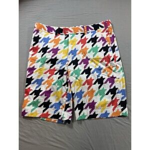 Loudmouth Shorts Mens 38 White Blue Houndstooth Loud Print Golf Cotton Spandex